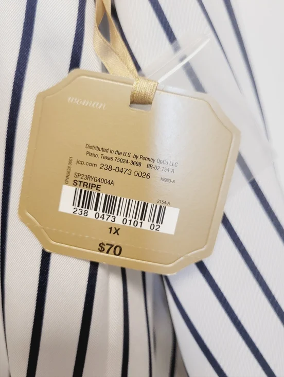 Ryegrass NWT Womens Size 1X White/Navy Striped Button Collared V-Neck Long Slee - Picture 2 of 9